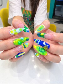 【アクリル】カラフル海外ネイル