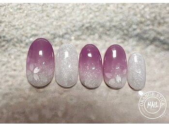 オレンジスティック/桜グラデーションネイル