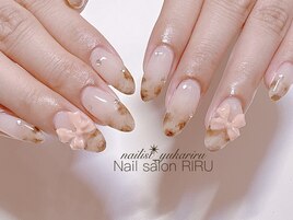 リボン×レオパードネイル