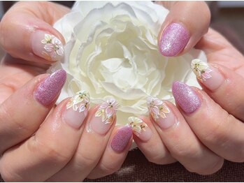 手書きフラワー/フラッシュ/ラメ