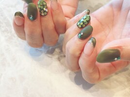 緑のマット×キラキラホロ＋ラメ