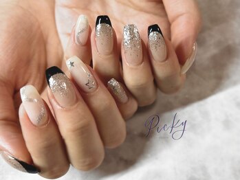 ピッキー(Picky)/黒フレンチネイル