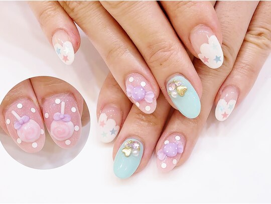 即納可 速達可 現品ネイルチップ ドットネイル パールフラワーネイル  