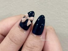ミリー アイネ アイラッシュ アンド ネイル 池袋(Millie ainee Eyelash＆Nail)/ネイビー×ピンクリボン