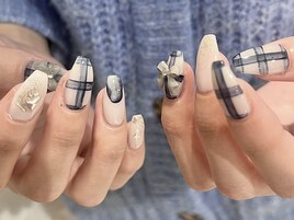 青チェックネイル＊担当石川