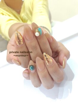 プライベート ネイルサロン マーマ(murmur)/ホイル×ターコイズネイル