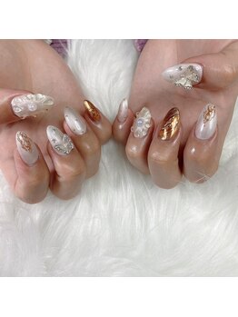 ネイルミュウ(Nail miu)/ぷっくりフラワー×ニュアンス