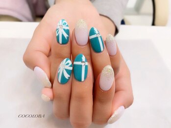 ココロバ ネイルアンドビューティーサロン(COCOLOBA)/リボン/ブルー/ストーン