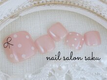 サク(saku)/ドット×リボン/フットネイル