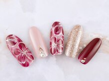 ネイルプラザ 河原町OPA店(NAIL PLAZA)/手描きフラワーネイル