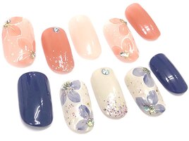 ワンカラー＋お花アート