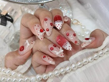 プティネイル(Puty Nail)/ドットハートさくらんぼネイル♪