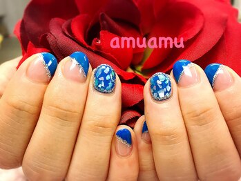 アムアム(amuamu)/ブルーフレンチネイル♪