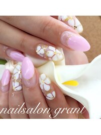 フレンチ×クリアお花ネイル