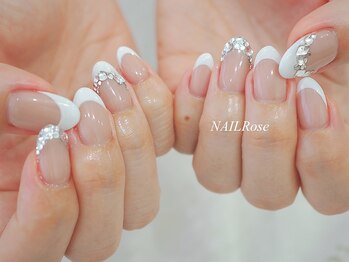 ネイルローズ(NAIL Rose)/シンプルフレンチビジュー