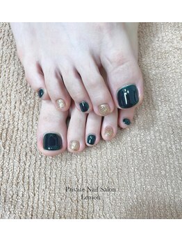 レモン(Lemon)/グリーンとラメネイル