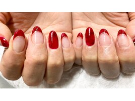 赤ニュアンス×フレンチネイル