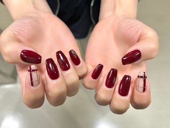 ネイルサロンアンドスクール ミュー(Nail Salon & school mieux)/ボルドーチェックデザイン