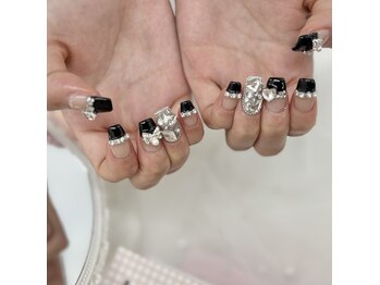 ルボンネイル(lebon nail)/黒フレンチネイル/ゆずは