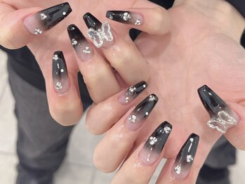 モカ 心斎橋(moca by Lee)/【Aina】黒グラデネイル