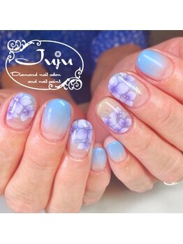 紫陽花ハンドペイントネイル