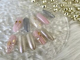 クリスマス　冬ネイル　ピンク