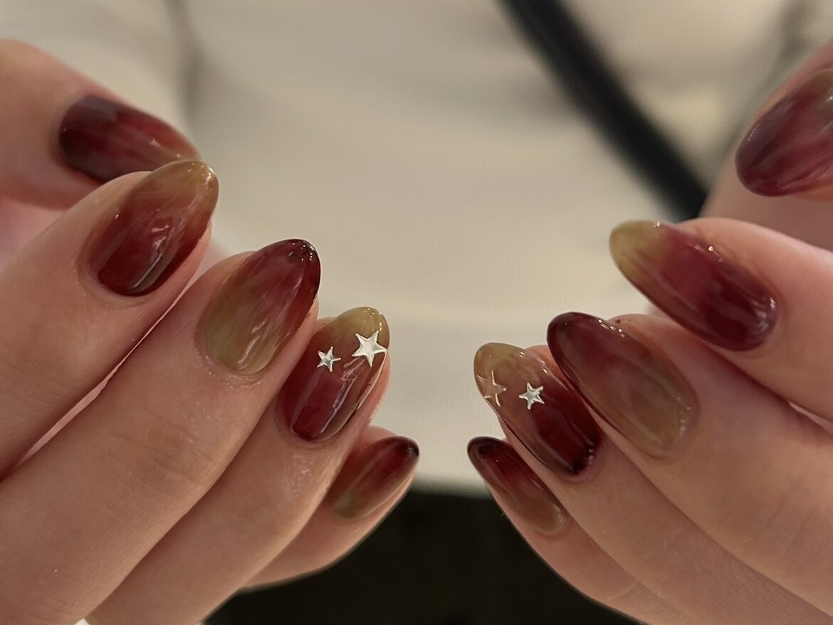 no.027 フレンチガーリー バーガンディ ボルドー ネイルチップリボン