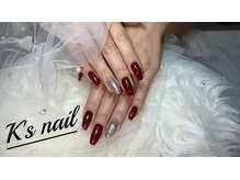 ケイズネイル 八王子(K's Nail Salon)/2色ワンカラー赤シルバー