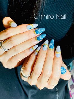 チヒロネイル/ターコイズ柄ニュアンスネイル