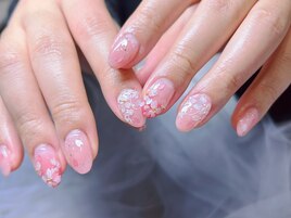 春夏桜ネイル　手描きネイル