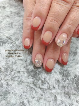 プライベート ネイルサロン マーマ(murmur)/赤フレンチネイル