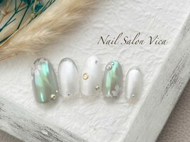 グリーンで春先取りネイル☆