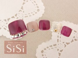 【FOOT】ワインレッド＆ビジュー