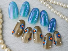 ネイルサロンアンドスクール ミュー(Nail Salon & school mieux)/ブルーネイル＆ホロフラワー