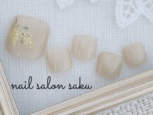 サク(saku)/手描きミモザ/フットネイル