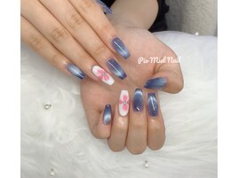 オーロラブルー×手描きフラワー