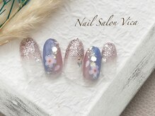 ヴィカ(Vica)/ブルーとピンクで夜桜ネイル☆