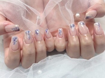 シンプル　ニュアンス　夏ネイル