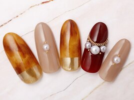 べっ甲×ミラー秋色ネイル