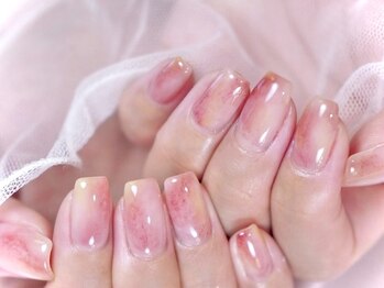 桃皮のような質感♪ 桃ネイル