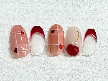 ナナネイル(Nana.Nail)/シアーチェック×赤フレンチ
