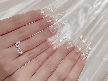 主役級大粒パール夏ネイル#新宿