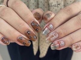 お花とチェックデザイン