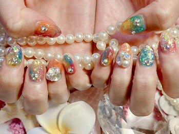 レインボーガラスネイル