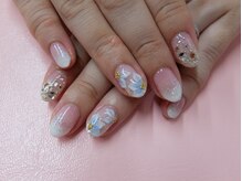 ネイルサロンミキ 横浜(MIKI)/オススメ手描きフラワー青白3D花