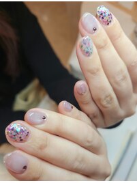 【春ネイル】押し花&キラホロ