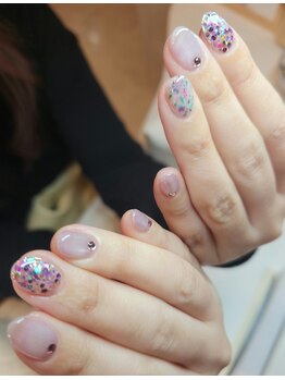 エヌドット 中目黒(N.)/【春ネイル】押し花&キラホロ