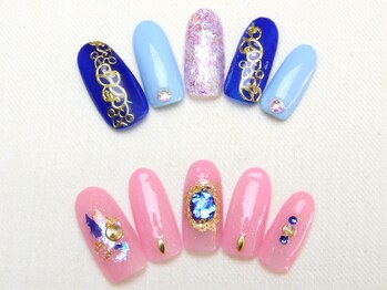 ユースタイル 新宿店(U-style)/ブルー×ゴールドネイル