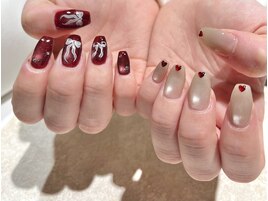 リボン×ハートネイル