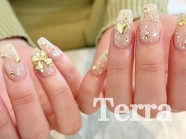 リボン　キラキラ　ネイル